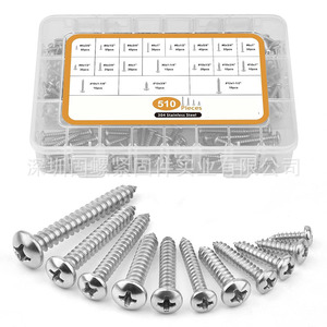 304 Stainless Steel Phillips Head Self Tapping Screw Set 510Pcs Imperial Size Metal Fasteners Grade 2 A2-70 Pan Head - Product Image 1
