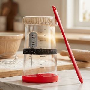 En stock – Kit de démarrage premium personnalisé – Grand bocal à levain de 40 oz avec bande de marquage pour l'alimentation, et racloir - Product Image 4