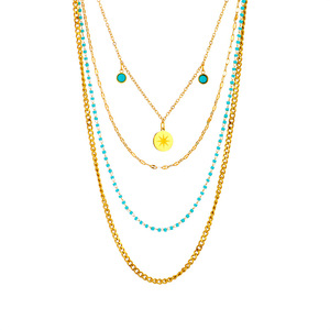 Layered Gold Chain Necklace With Turquoise Beads And Star Pendant Multi Strand Design For Women Fashion Jewelry - Product Image 5