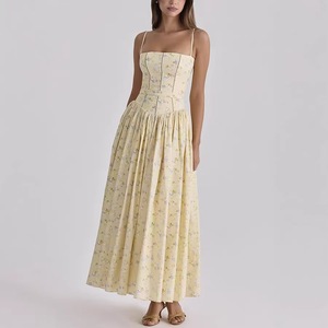 Robes d'été décontractées élégantes de haute qualité pour femmes, nouvelle collection, blanches, florales, sans manches, à bretelles, tissées, écologiques et lavables, vente en gros - Product Image 1