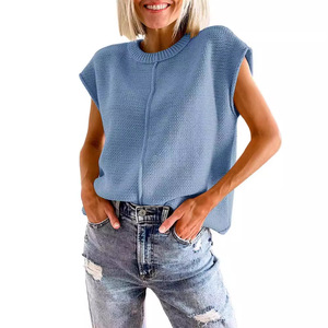 <b>Women's</b> Sleeveless Knit <b>Sweater</b> <b>Vest</b> Loose Round Neck Solid Color Top Stylish Commute Multi-color for Casual Wear Smlxl - Product Image 5