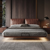 Multifunktionales Modernes Bett mit Elefantenohr-Leder, Schwebendes Bett, Minimalistisches Polsterbett in Kingsize für Schlafzimmer, Villa und Inneneinrichtungsprojekte