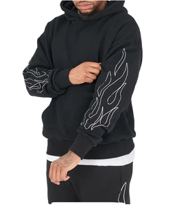 Men's <b>Black</b> Hooded <b>Sweatshirt</b> with White Cartoon Flame Print Lined Oversized Casual Fit Fleece Winter Wear - Product Image 1