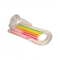 Plateforme flottante gonflable à rayures arc-en-ciel avec porte-gobelets, chaise longue aquatique en PVC, lit flottant pour fête au bord de la piscine
