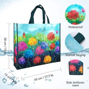Sacs de courses réutilisables, grands sacs pliables en tissu non tissé avec motif de papillons et de fleurs pour les courses, capacité de 50 lb - Product Image 4