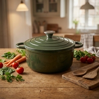 Casserole ronde en fonte émaillée de couleur verte, fournie directement par l'usine