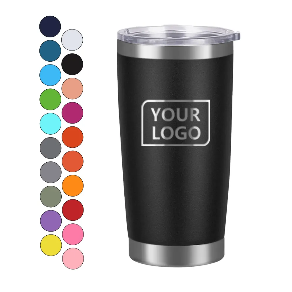 Vasos de acero inoxidable de 20oz con logotipo personalizado, taza de viaje aislada a granel, taza de café al vacío de doble pared con tapa