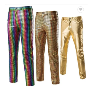 Pantaloni <span class=keywords><strong>da</strong></span> discoteca <span class=keywords><strong>da</strong></span> uomo pantaloni in lattice con paillettes arcobaleno tuta <span class=keywords><strong>da</strong></span> ballo dorata lucida abbigliamento Hipster pantaloni fantasia - Product Image 1