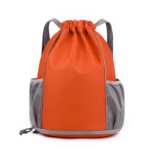 Unisex Orange Drawstring Backpack with Mesh Side Pockets Polyester Material Gym <b>Bag</b> Breathable Softback Design - Product Image 1