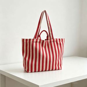 Sac de shopping en toile rayée, écologique, personnalisé avec logo, style français, recyclable, pour femme - Product Image 1