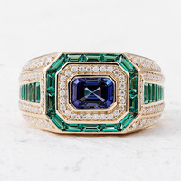 Bague de luxe personnalisée classique unisexe sertie de diamants Moissanite cultivés en laboratoire, boîte à bijoux en or