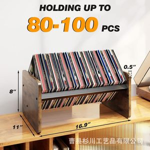 Vinyl <b>Record</b> Rack Brown Wood Metal Storage Display <b>Stand</b> For Living Room Bedroom Book Magazine Organizer Single Layer - Product Image 3