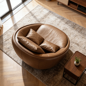 Fauteuil œuf rond en <span class=keywords><strong>cuir</strong></span> de style nordique, confortable, fauteuil <span class=keywords><strong>club</strong></span> individuel, chambre à coucher, balcon, canapé paresseux - Product Image 4