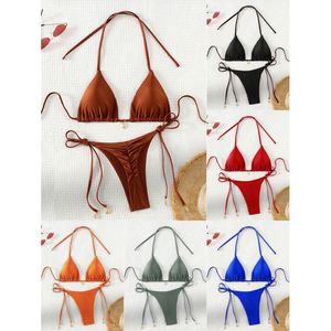 Wholesale Solid Color Bandage Bikini Fashionable Shell <strong>Swimsuit</strong> Sexy Thong Bikini <strong>for</strong> <strong>Women</strong> - Product Image 1