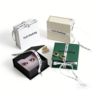 Factory wholesale ribbon-covered jewelry box with flip cover, <b>ring</b> pendant <b>storage</b> and packaging box, custom logo, new style - Product Image 1