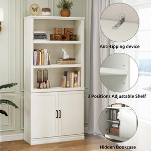 Librero Alto Moderno de Madera con Puertas, Estantería Ajustable para Oficina o Biblioteca, Mueble para <span class=keywords><strong>Libros</strong></span> con Base Antideslizante para Sala de Estar o Dormitorio - Product Image 4