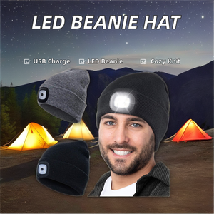 Mũ len mùa đông có đèn <span class=keywords><strong>LED</strong></span> tích điện USB, họa tiết nổi, giữ ấm, tích hợp đèn pin - Product Image 3