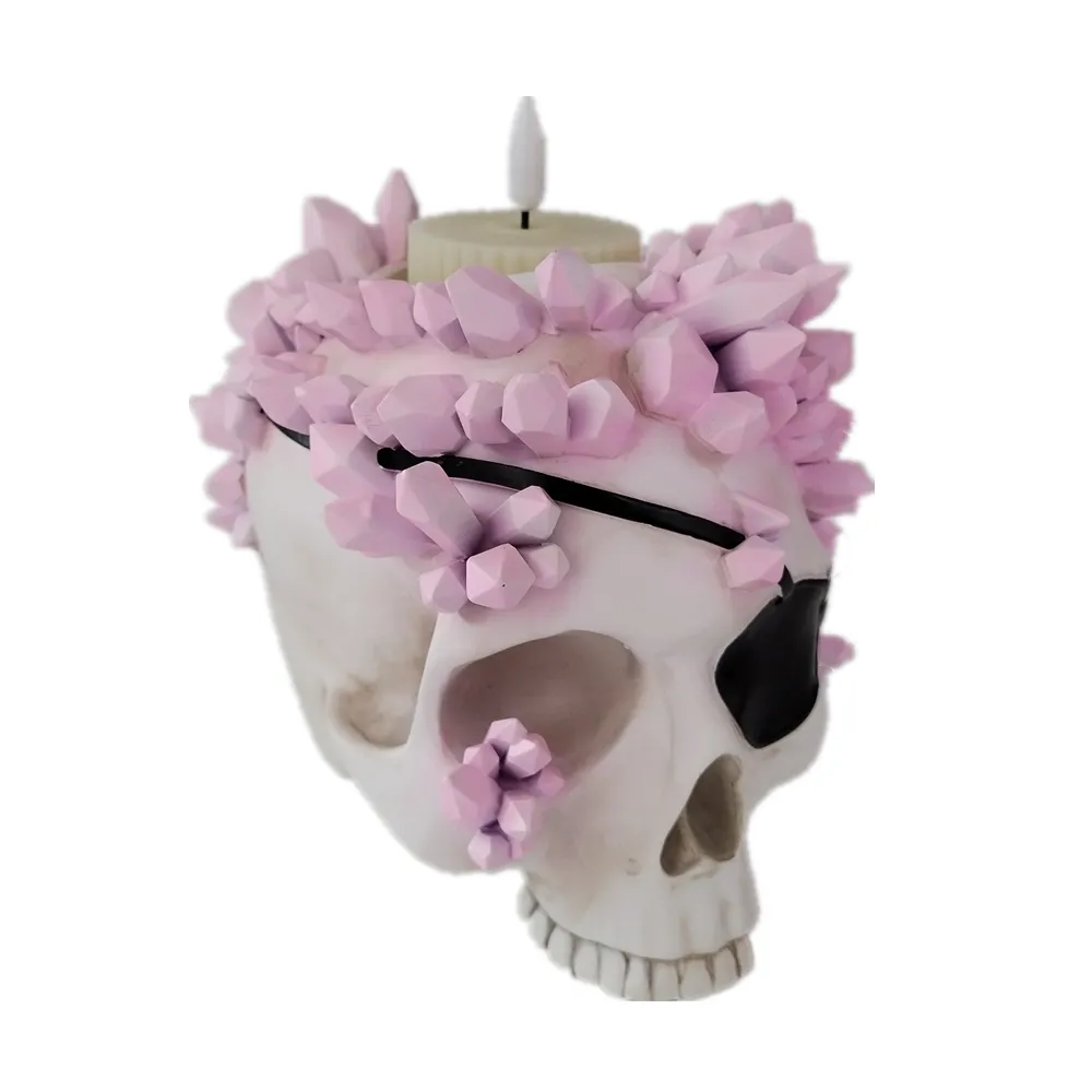 Poly Resin Skull Head LED Light Candle Holder Makeup Brush Holder