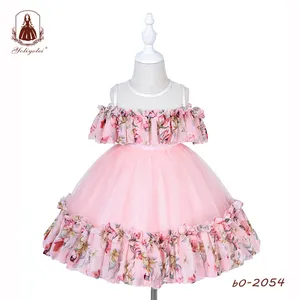 China manufacturer custom sweet children summer wear frock off shoulder design floral printing baby clothing dress