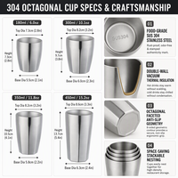 304 RVS Octagonale Dubbelwandige Tumbler Draagbaar Kookwaterbestendig 10 oz 6-Uurs Isolatie voor Bier Koude Dranken