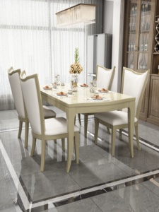 Luxury Light Gold Solid Wood Dining <b>Table</b> Set, 4/6 Seater Upholstered Chair Dining Set for Home <b>Kitchen</b> & Dining Room - Product Image 2