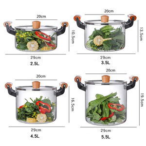 Nhà Máy Bán Buôn 5.5L/4.5L Dày Borosilicate Thủy Tinh Stovetop Nấu Ăn Nồi Thủy Tinh Nồi Soong Với Tay Cầm Bằng Gỗ - Product Image 1