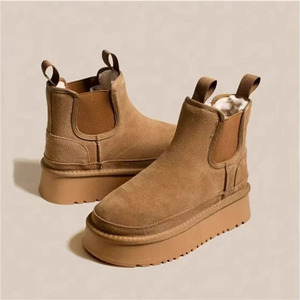 2025 hiver femmes cuir laine-doublé <span class=keywords><strong>Chelsea</strong></span> bottes semelle épaisse courte longueur isolé chaud nord-est coton bottes de neige - Product Image 1