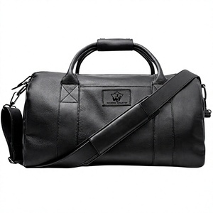 Premium Black Leather Duffel <b>Bag</b> for <b>Men</b> Travel Gym Weekender Overnight Carry On Luggage with <b>Shoulder</b> Strap - Product Image 1
