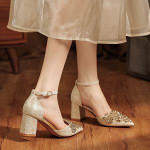 Youxiameng <b>Red</b> Embellished <b>Heeled</b> Wedding Shoes Women's Pointed Toe Ankle Strap Formal Dress Shoes Size 35-40 - Product Image 3