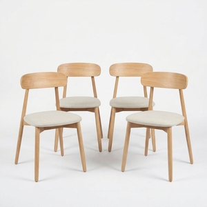 <strong>Set</strong> <strong>of</strong> <strong>4</strong> Contemporary <strong>Oak</strong> <strong>Dining</strong> <strong>Chairs</strong> with Stable Wooden Backrest and Fabric Upholstery Restaurant Stool for Home &amp; Villa Use - Product Image 2