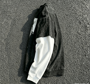 T-shirt à manches longues surdimensionné personnalisé Hong Guan pour homme, style streetwear, col rond, imprimé lion, bordure contrastée, jersey en coton - Product Image 2