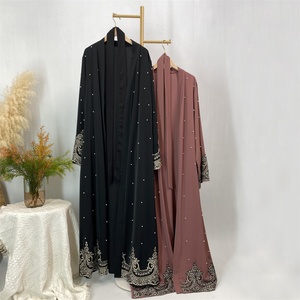 Abaya en Oferta para Mujeres Musulmanas 2024, Túnica de Lujo con Abertura Frontal, Estilo Marroquí, Diseño Negro Nida Dubai 1684 - Product Image 6