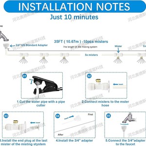 Kit de refroidissement par pulvérisation basse pression avec tuyau PVC de 80 pieds pour système de brumisation fine en extérieur, patio, jardin, balcon - Product Image 3