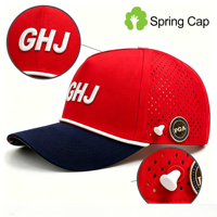 Gorra de golf OEM personalizada de 5 paneles con corte láser, parche de goma impermeable con logo, cierre snapback y soporte magnético para tees