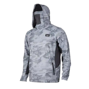 Sudadera de Pesca para Hombre con Logotipo Personalizado, Camuflaje Gris, Camisa de Alto Rendimiento con Máscara Facial Integrada y Protector de Cuello, Protección Solar UPF 50+ - Product Image 1