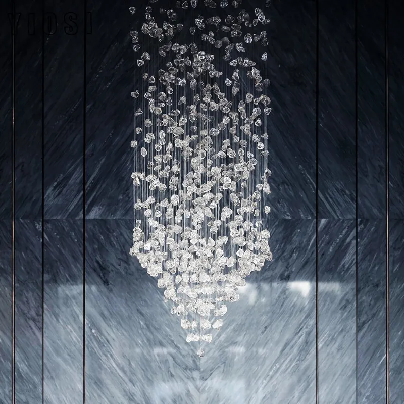 Kunden spezifische moderne Luxus transparente Kristall beleuchtung Stein treppe Hotel Lobby Dekoration Design Pendel leuchte