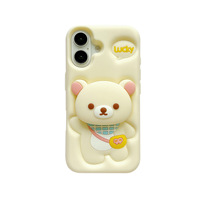 Coque de téléphone portable en silicone 3D stéréoscopique avec support dessin animé populaire pour iPhone 16 15 14 Pro