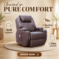 Fauteuil inclinable monoplace pivotant manuel sans dossier avec télécommande en cuir PU, cadre en bois moderne, design modulaire extensible, console et porte-gobelet