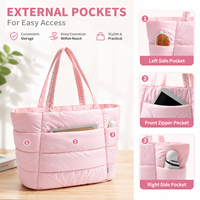 Sac fourre-tout matelassé en nylon avec logo personnalisé pour femme, sac à bandoulière léger et rembourré, idéal pour le travail, les voyages, la gym et le shopping