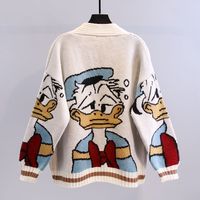 Logo personnalisé surdimensionné tricoté broderie Cardigan dames dessin animé tricot Jacquard lâche femmes Cardigans pull avec poches