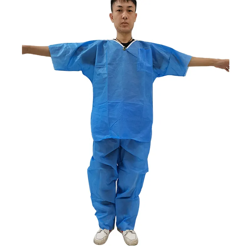 ASTM F1671 EN 13795 lab coats with snap button nonwoven pp pe reusable woven aami level 2 gown dust coat workwear suits chemo