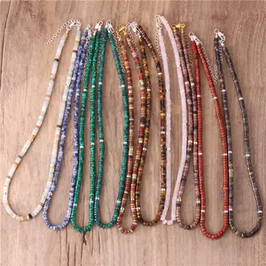 Bohemian doğal taş turkuaz 2x4mm kiremit boncuk gerdanlık kolye Boho tatil tork yaka kolye hediye takı Dropshipping