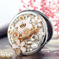 Shiny Mini Pocket Magnifying Cosmetic Mirror Portable Double-sided Foldable Ballet Girl Makeup Mirror Metal 7x7cm