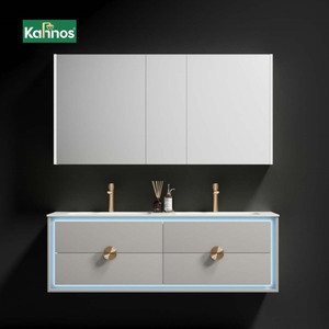 Modern Minimalist White Top Solid Wood Bathroom Vanity with Ceramic Basin Recessed LED Mirror Ample Storage for Small Bathroom - Product Image 1