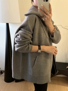 Abrigo de punto con cuello y doble cremallera para mujer, estilo nuevo de otoño/invierno, chaqueta oversize de talla grande a la moda - Product Image 6