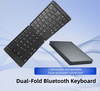 Clavier de poche sans fil ultra-plat à double pliage, 65 touches, rechargeable, à mécanisme ciseaux, pour ordinateur portable, tablette, téléphone portable