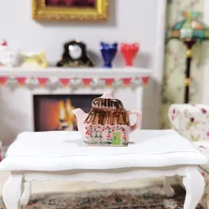 Миниатюрный Кукольный домик, ручная роспись, керамический чайник, Детские кухонные игрушки, детское Рождественское украшение, миниатюра