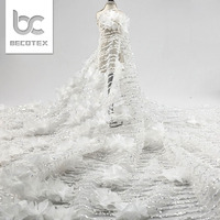 Tissu en dentelle française 2026, tulle blanc à paillettes, broderie florale 3D, tissu en dentelle pour robe de mariée