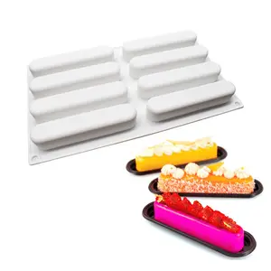 8-Cavity 3D Fashion Eclair Shape Silicone Mold for Baking Cakes French Dessert Eclair Silicone Mousse Mold