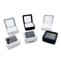Boîte à pierres précieuses en plastique ABS blanc, noir et argent, 40x40x17mm, avec couvercle en verre transparent, petite boîte de rangement pour pierres, pour présentation et emballage de bijoux